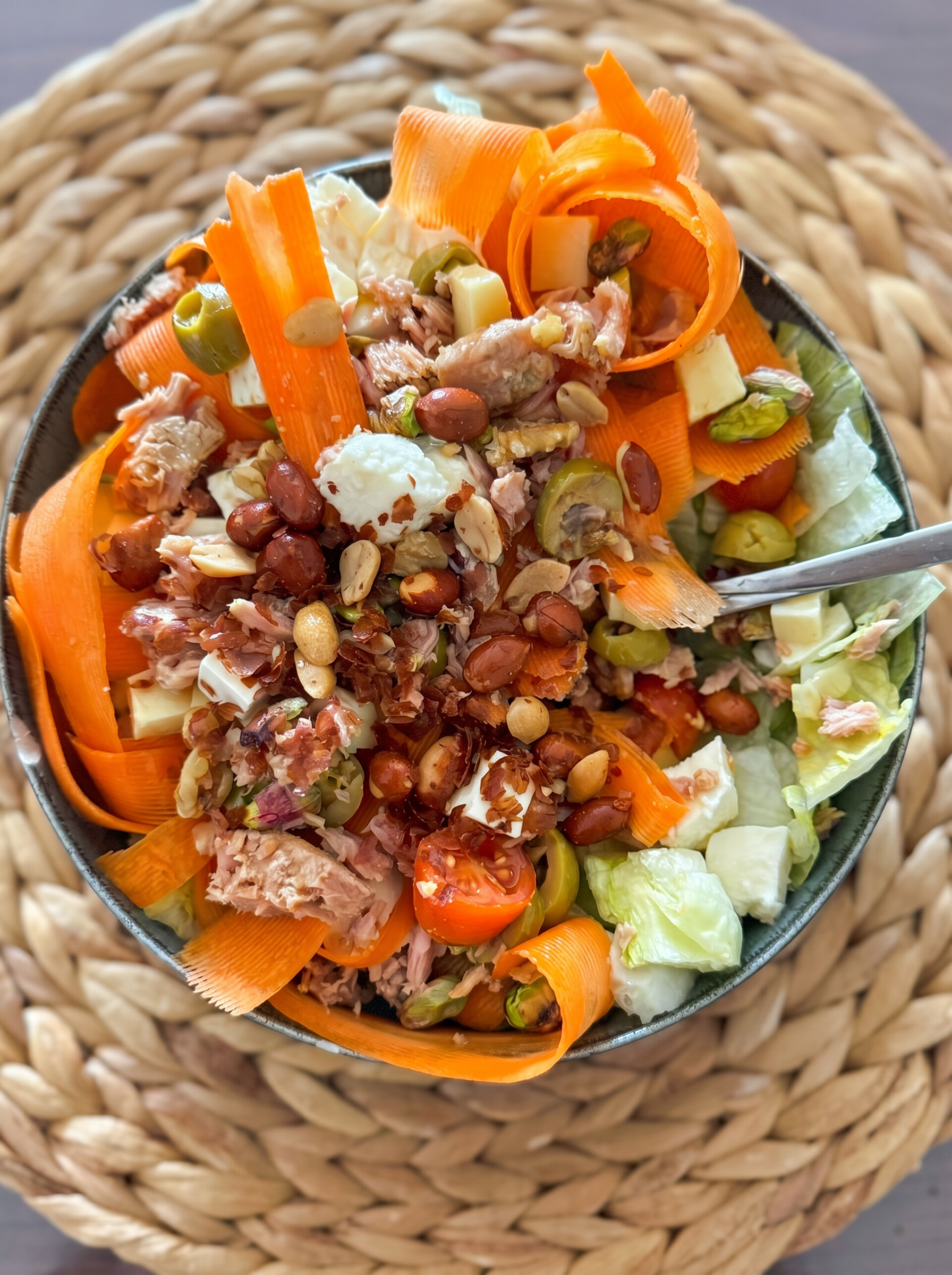 Mediterranean salad bowl with tuna and feta