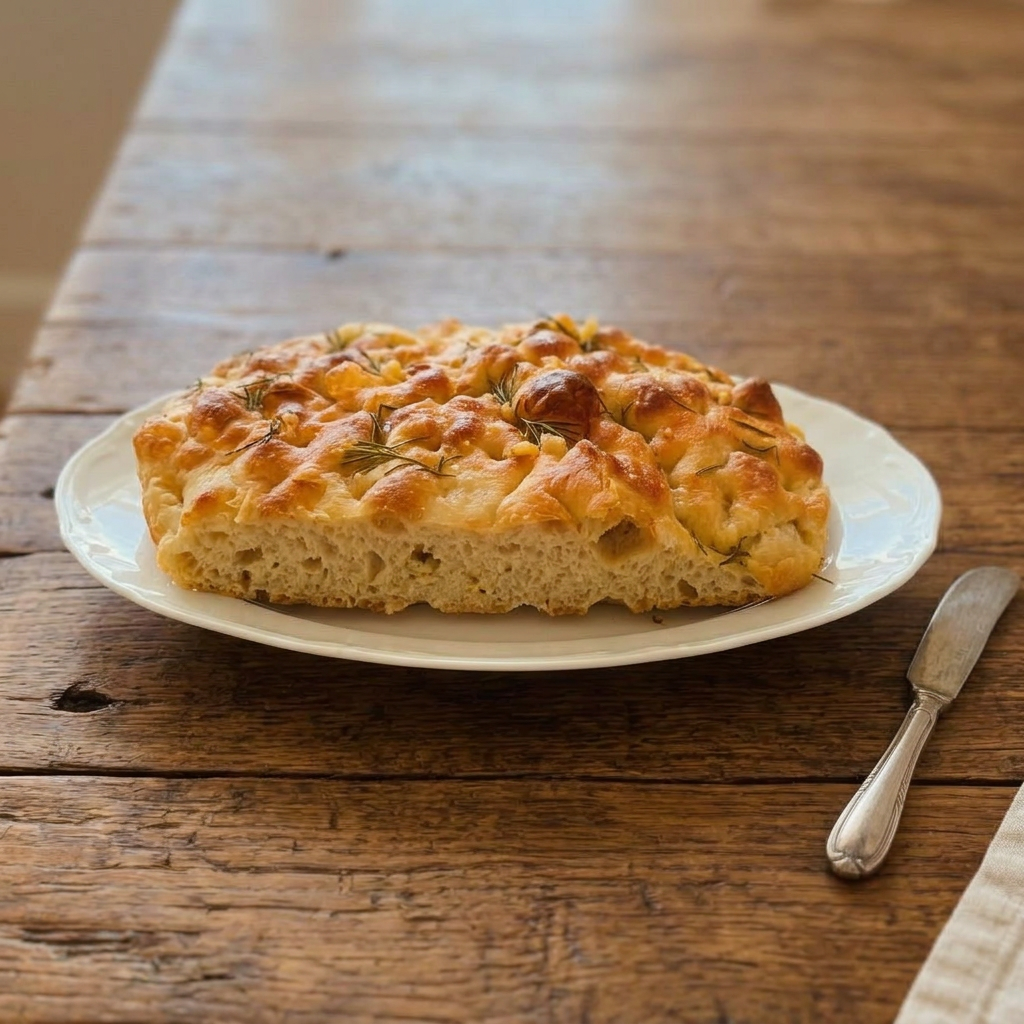 Rosemary focaccia with fattoush-style salad